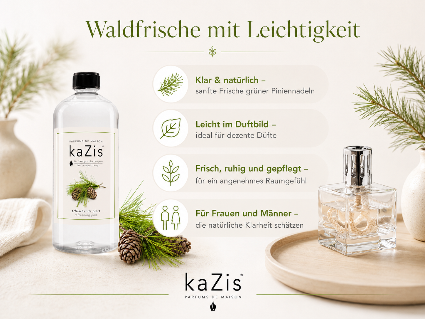 kaZis® 1 Liter Duft für katalytische Lampen - Erfrischende leichte Pinie Raumduft Nachfüller