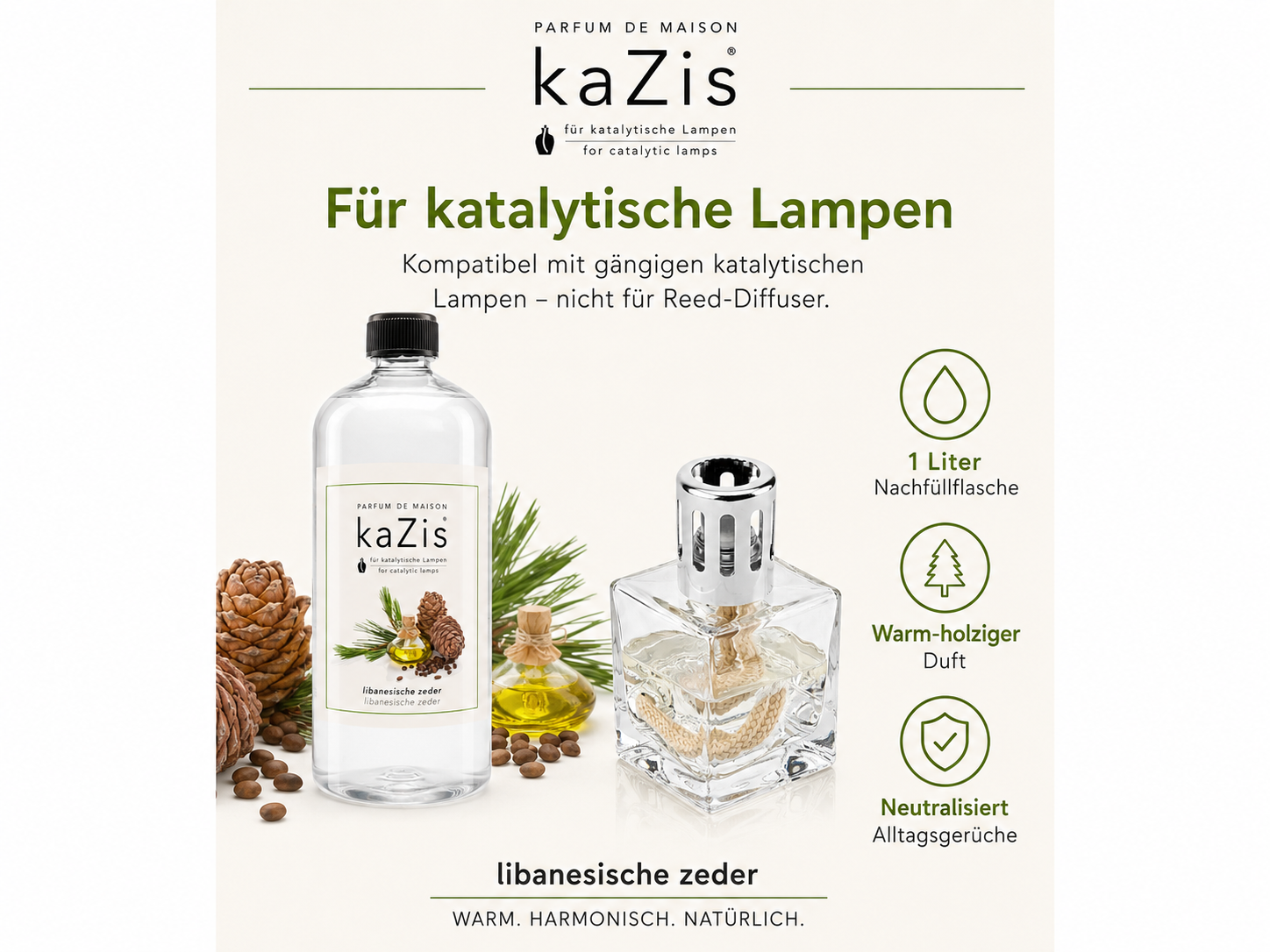 kaZis® 1 Liter Duft für katalytische Lampen - Erfrischende leichte Pinie Raumduft Nachfüller